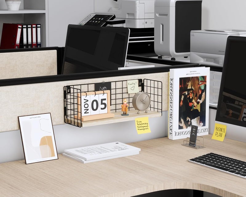 SoaShower Floating Cubicle Shelf with Hooks, Paulownia Wood Desktop Organizer for Office Cubicle Decor, Desk Shelf for Top of Desk & Cute Cubicle Accessories for Work - Image 2